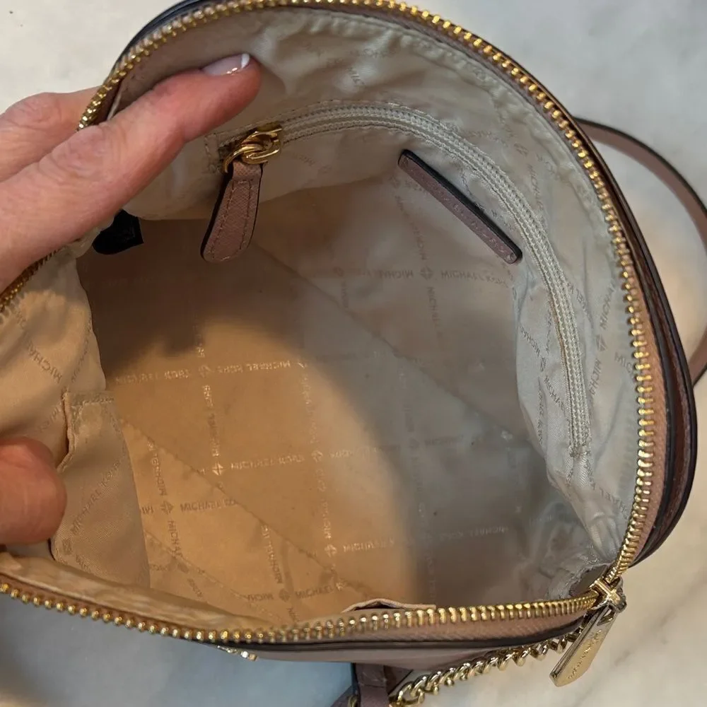 Michael Kors Crossbody Bag Purse Handbag Saffiano Leather Domed Chain-link Pink